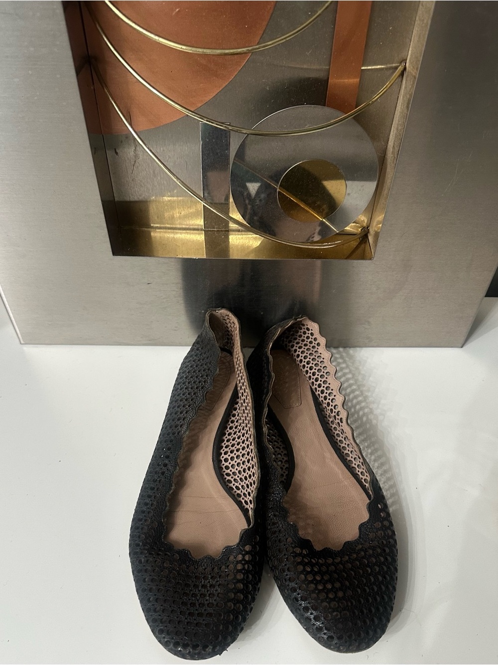 Chloe Lauren Black Scalloped Ballet Flats-39.5